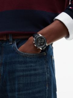 Black Leather Strap Chronograph Watch — Black 4
