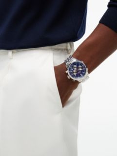 Navy Dial Stainless Steel Chronograph Watch — Silver 4