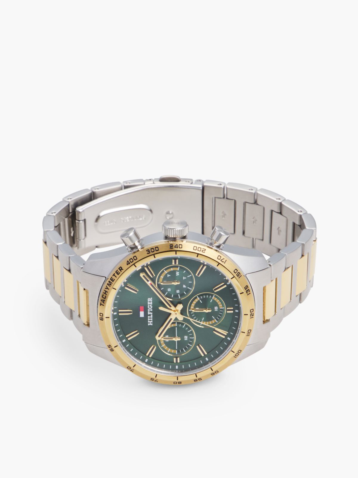 Green Dial Gold-Plated Two-Tone Chronograph Watch — Multi