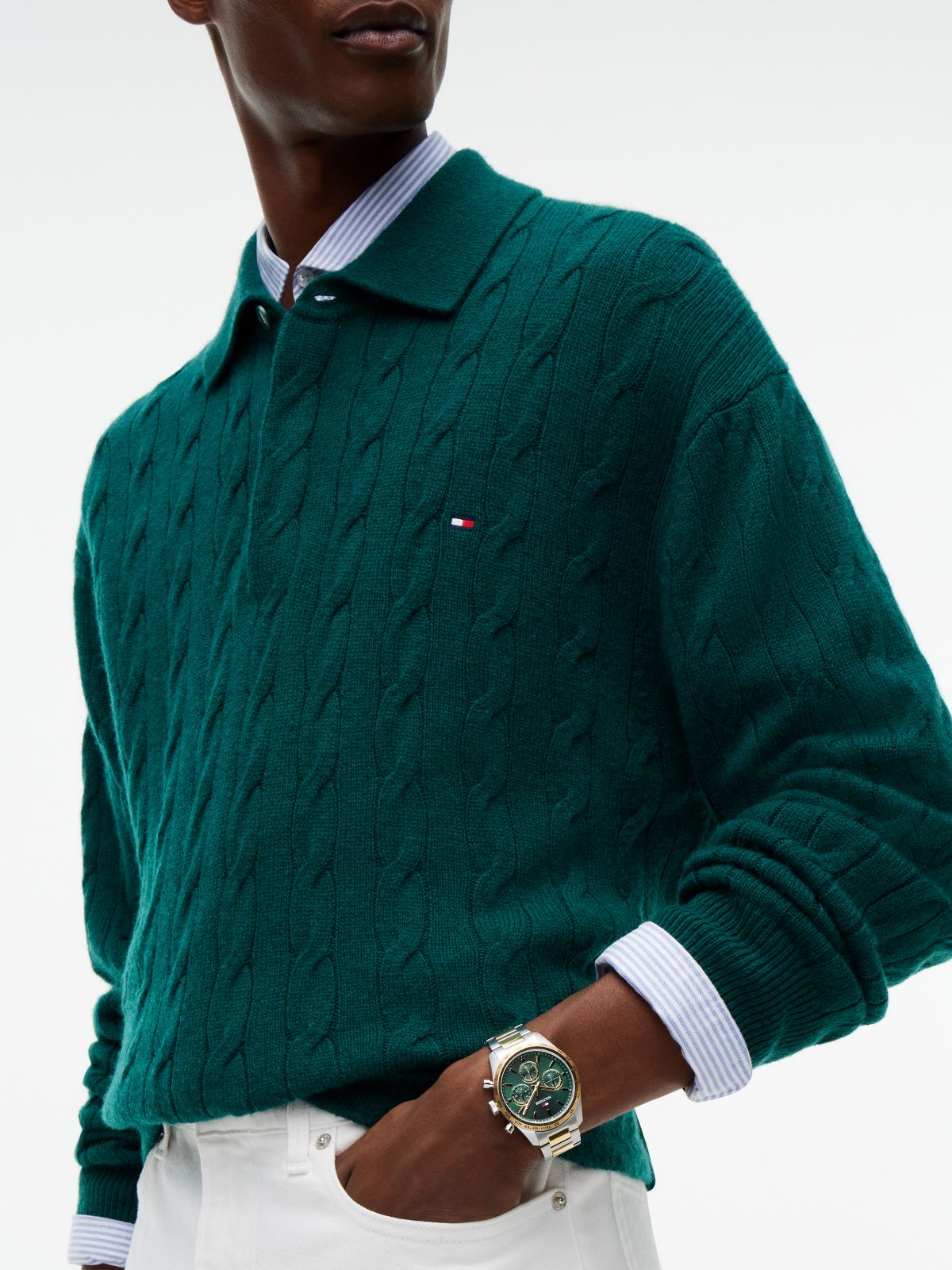 Green Dial Gold-Plated Two-Tone Chronograph Watch — Multi