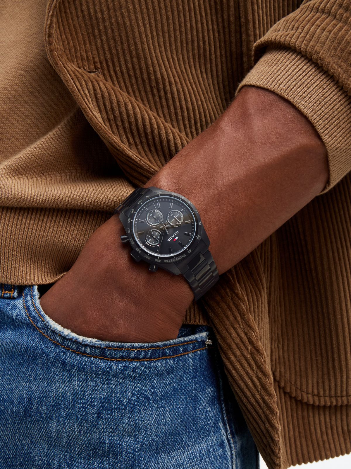 Black Ionic Plated Stainless Steel Chronograph Watch — Black