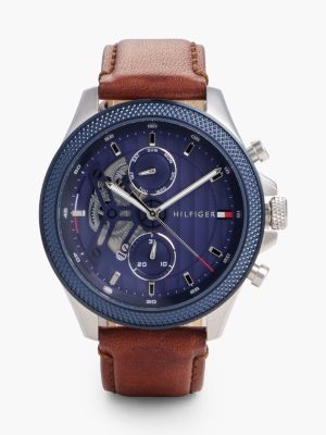 brown navy dial brown leather strap watch for men tommy hilfiger