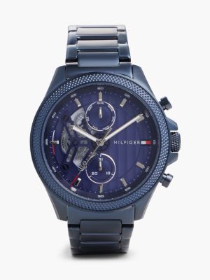 blue blue skeleton dial chain-link chronograph watch for men tommy hilfiger