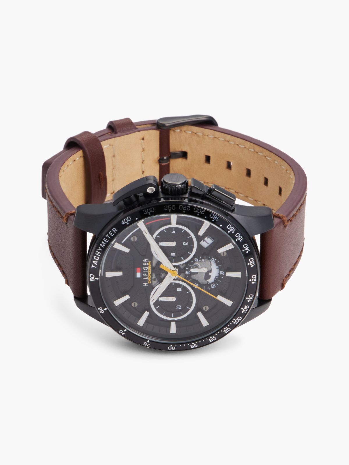 Black Dial Brown Leather Strap Watch — Brown