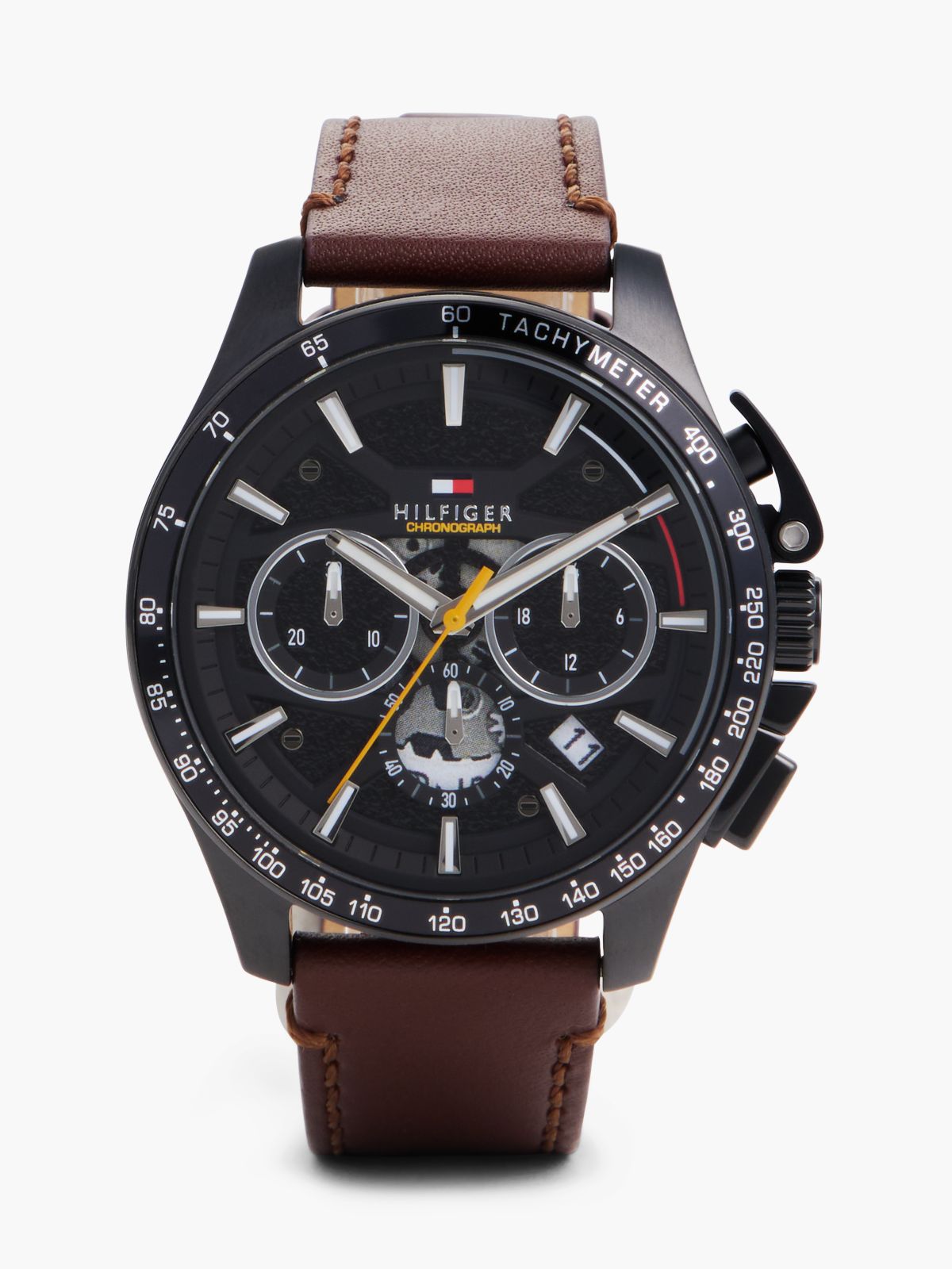 Black Dial Brown Leather Strap Watch — Brown