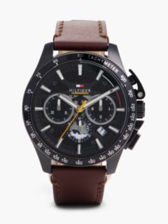 Black Dial Brown Leather Strap Watch — Brown 1
