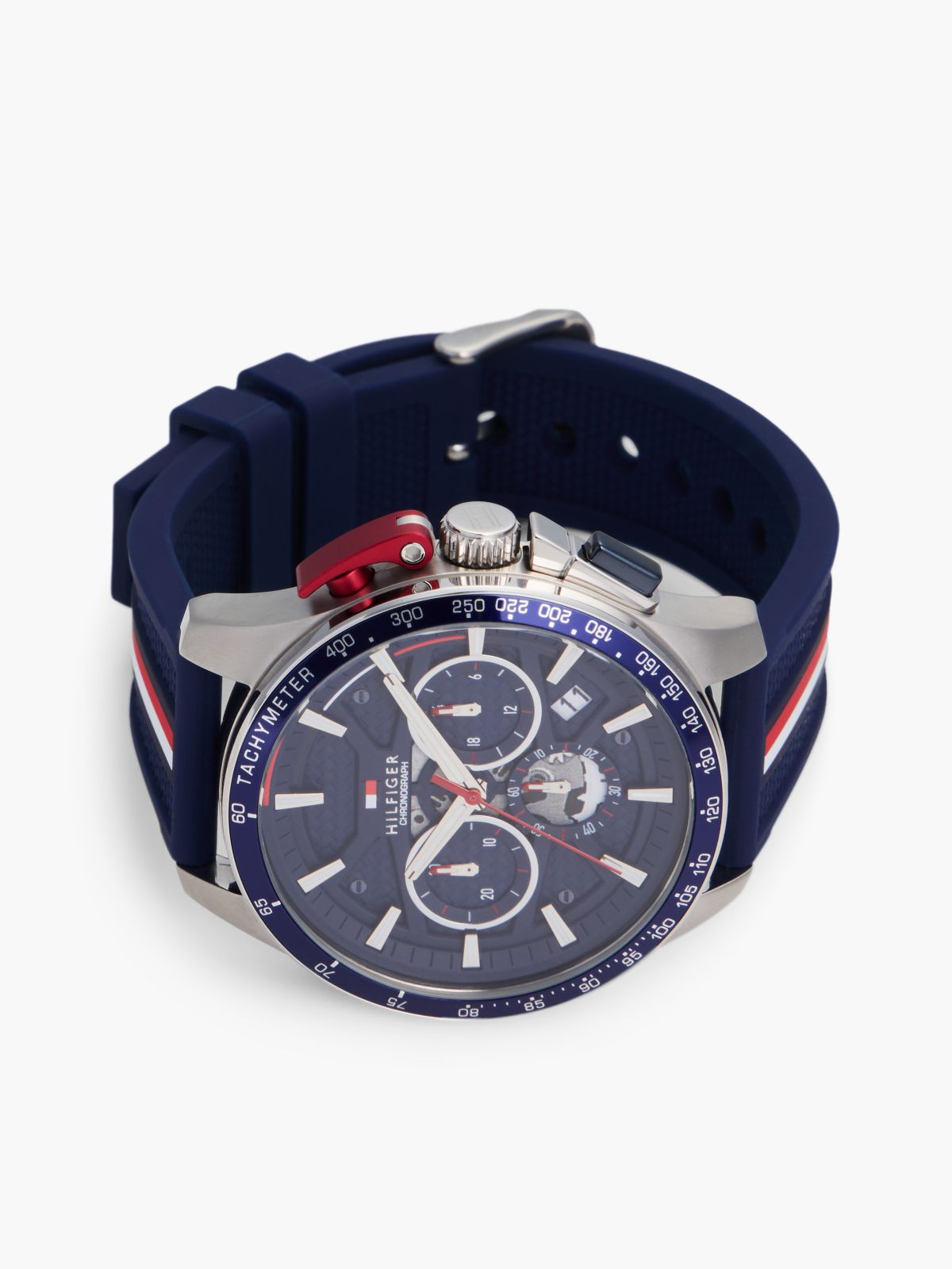 Global Stripe Silicone Strap Chronograph Watch — Blue