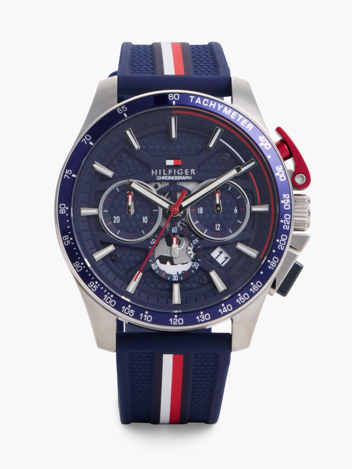 Global Stripe Silicone Strap Chronograph Watch — Blue