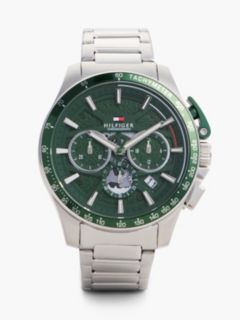 Green Dial Stainless Steel Chronograph Watch — Silver 1