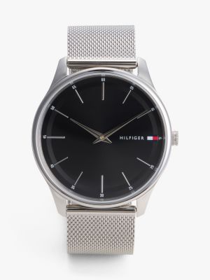 silver mesh-armbanduhr und armband im geschenkset für herren - tommy hilfiger
