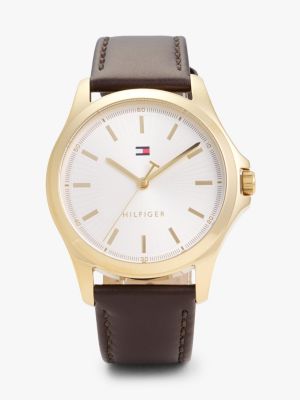 brown ionic gold-plated watch and bracelet gift set for men tommy hilfiger