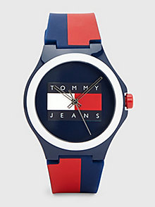 red colour-blocked silicone strap watch for men tommy jeans