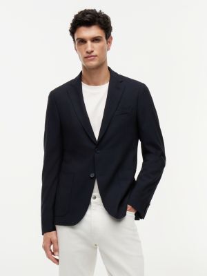 blue wool blend blazer for men tommy hilfiger