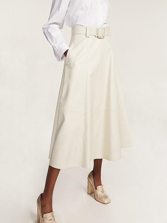 Leather Belted Midi Skirt | WHITE | Tommy Hilfiger