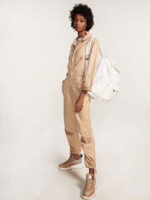 beige cargo jumpsuit