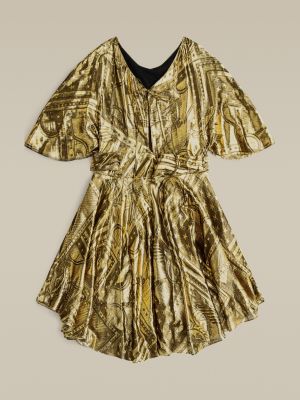 Silk Blend Americana Print Dress | GOLD 