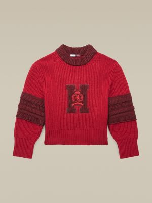 Knitted Letterman Crest Jumper | RED 