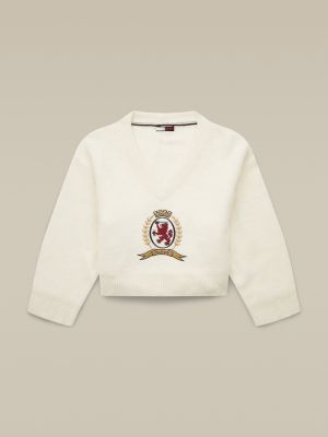 Crest V-Neck Fluffy Alpaca Jumper 