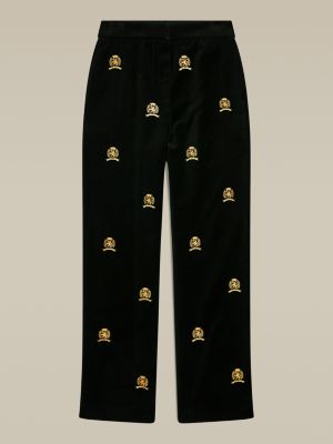 Elegante Samthose Mit Wappen Stickerei Schwarz Tommy Hilfiger