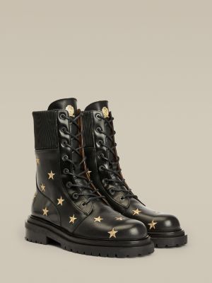 Crest Star Embroidery Leather Combat 