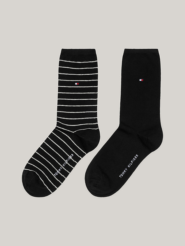 black set van 2 paar classics sokken met streep voor dames - tommy hilfiger