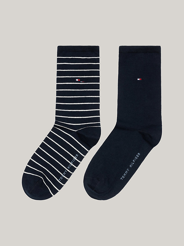 blue set van 2 paar classics sokken met streep voor dames - tommy hilfiger