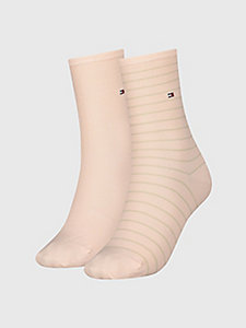 roze set van 2 paar sokken met smalle strepen voor dames - tommy hilfiger