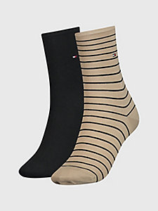 beige set van 2 paar sokken met smalle strepen voor dames - tommy hilfiger