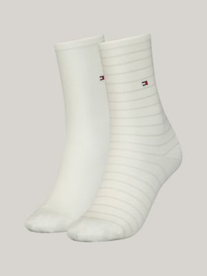 Chaussettes hautes blanches à rayures brodées et tige en bord côte TOMMY  HILFIGER - CCV Mode