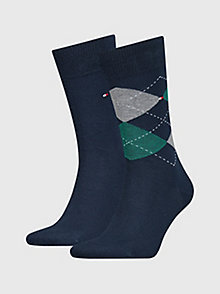 grijs set van 2 paar sokken met ruiten voor heren - tommy hilfiger