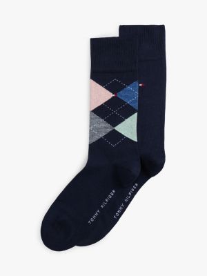 2 pack calzini con ricamo e motivo a quadri blue da uomini tommy hilfiger