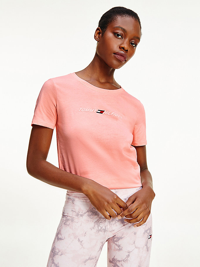 t-shirt de sport graphique rose pour femmes tommy hilfiger