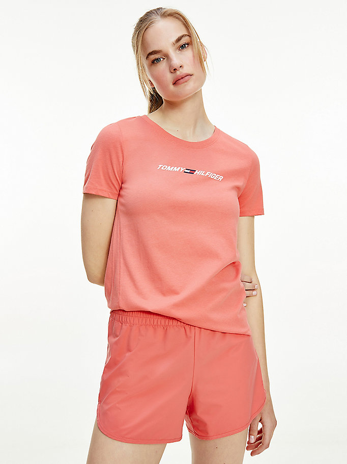 t-shirt de sport graphique rose pour femmes tommy hilfiger