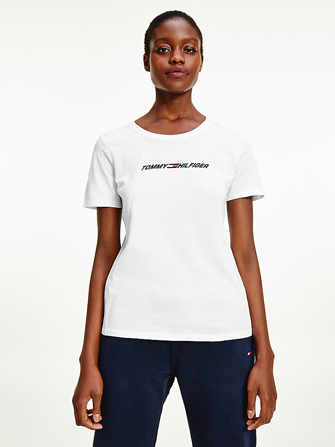 t-shirt de sport graphique blanc pour women tommy hilfiger