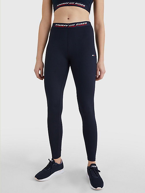 blue sport full length waistband detail leggings for women tommy hilfiger