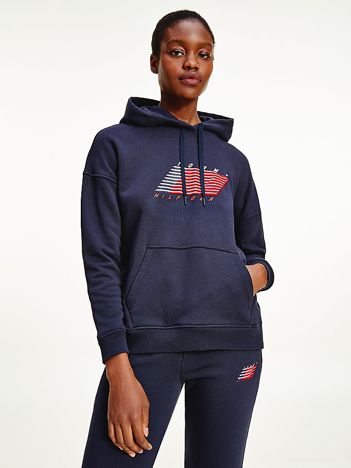 blue sport th cool relaxed flag hoody for women tommy hilfiger