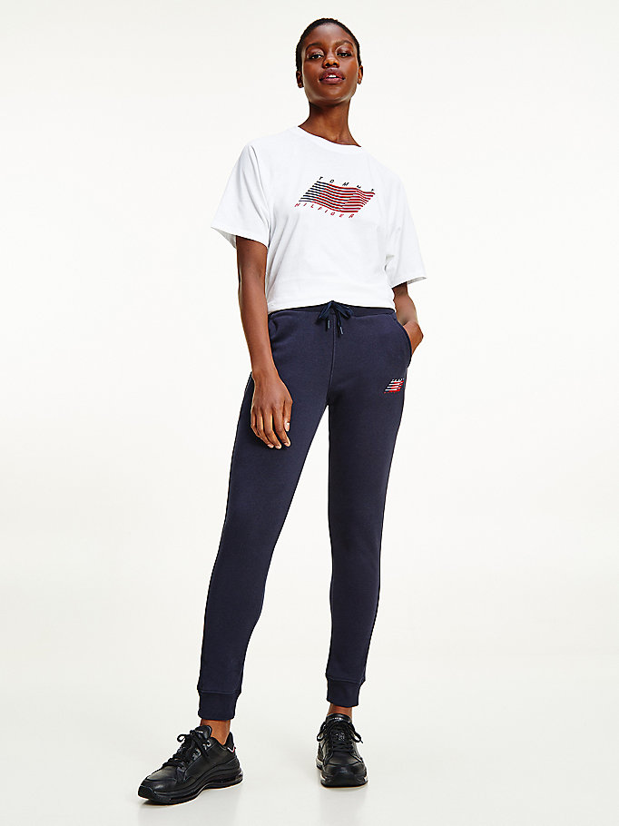 blue sport organic cotton joggers for women tommy hilfiger
