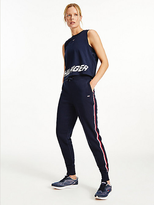 blau sport regular fit jogginghose mit tommy-tape für damen - tommy hilfiger