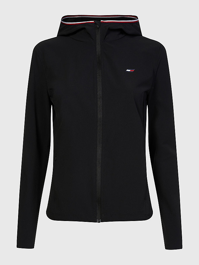 black sport zip-thru performance jacket for women tommy hilfiger