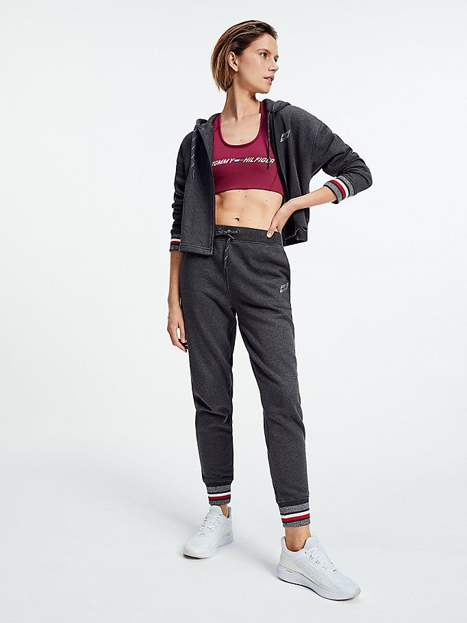grau sport regular fit hoodie mit metallic-details für damen - tommy hilfiger