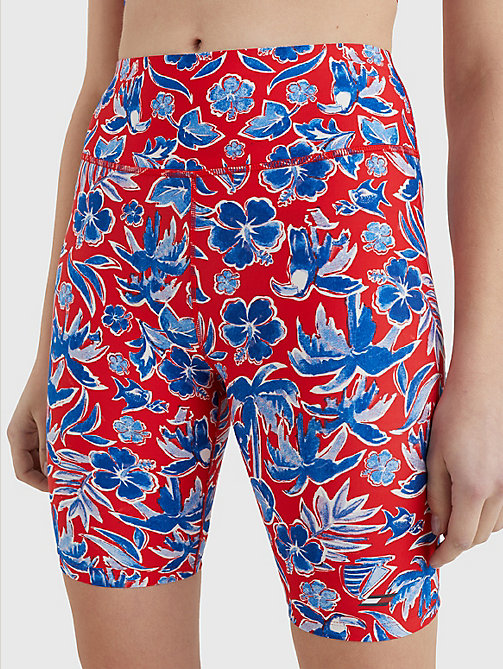 rot sport stretch-shorts mit blumen-print für damen - tommy hilfiger