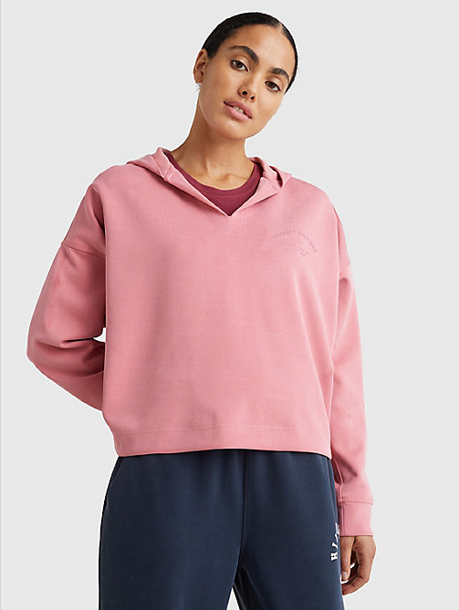 pink sport sueded relaxed fit hoody for women tommy hilfiger