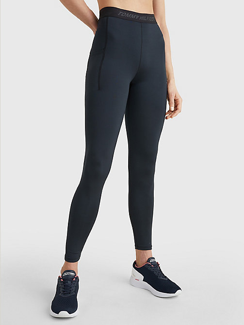 black sport logo high rise full-length leggings for women tommy hilfiger