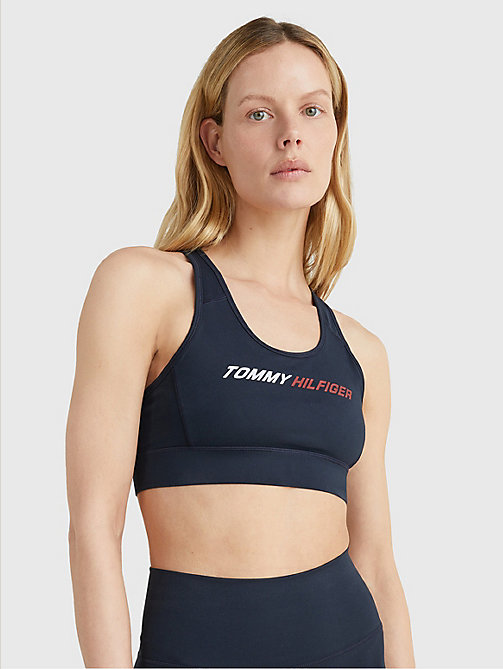 синий бюстгальтер средней степени поддержки sport с логотипом для женщины - tommy hilfiger