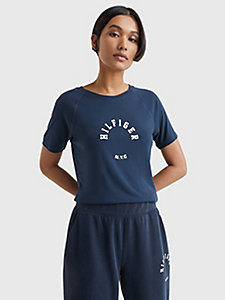 blau sport slim fit t-shirt mit print für damen - tommy hilfiger