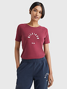 rood sport slim fit t-shirt met graphic voor dames - tommy hilfiger