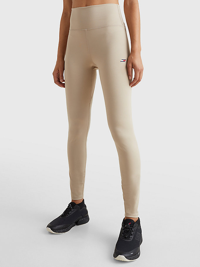 beige sport essential full length leggings for women tommy hilfiger