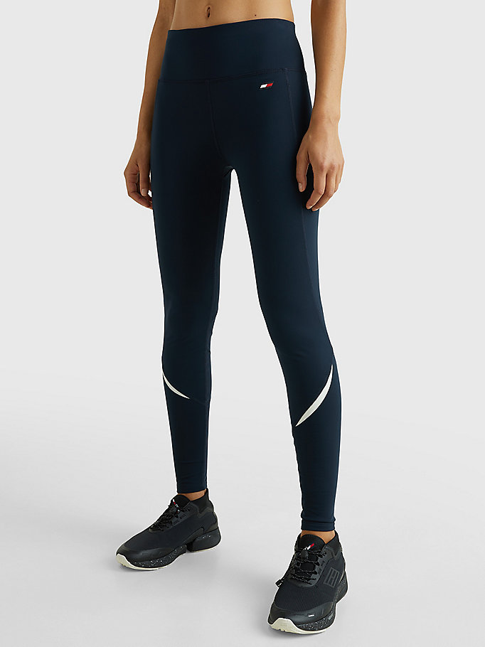 blue sport reflective full length thermal leggings for women tommy hilfiger