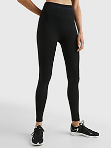 black sport full-length shiny seamless leggings for women tommy hilfiger