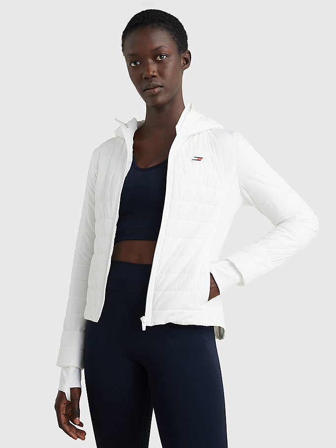 white sport slim fit padded hooded jacket for women tommy hilfiger